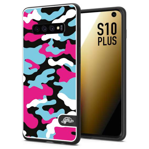 CUSTOMIZZA - Custodia cover nera morbida in tpu compatibile per Samsung S10 PLUS camouflage mimetico militare fucsia celeste