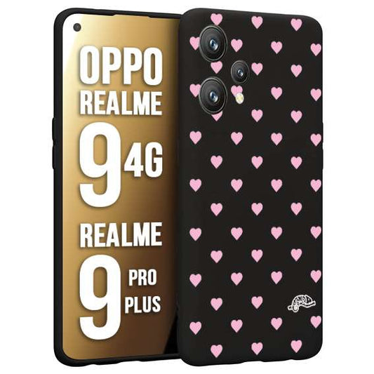 CUSTOMIZZA - Custodia cover nera morbida in tpu compatibile per Oppo Realme 9 4G - 9 PRO PLUS cuori pois rosa su nero donna pin up vintage