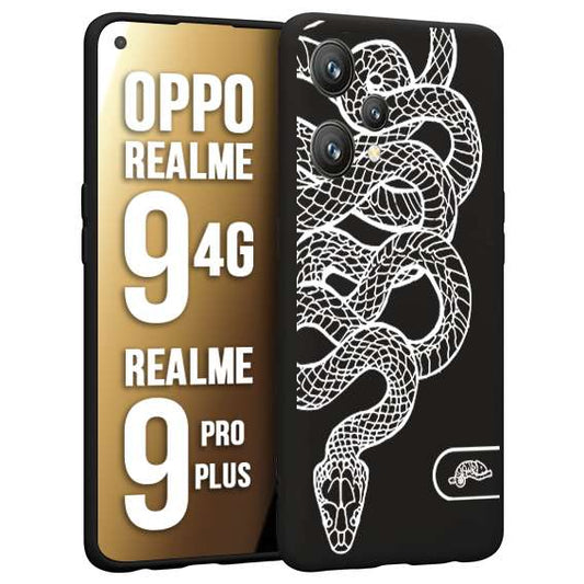 CUSTOMIZZA - Custodia cover nera morbida in tpu compatibile per Oppo Realme 9 4G - 9 PRO PLUS serpente snake bianco a rilievo disegnato tattoo tatuaggio