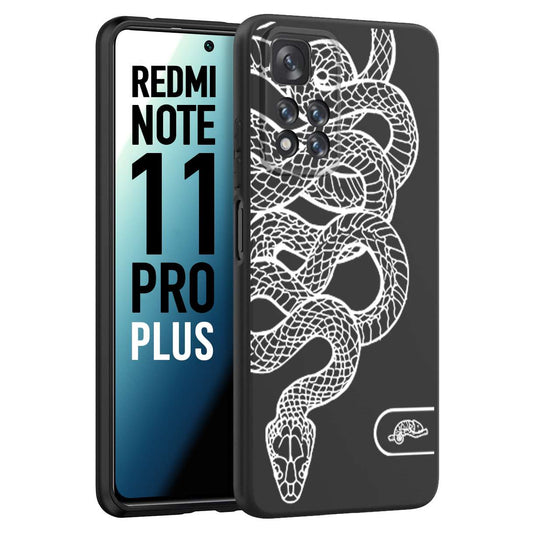 CUSTOMIZZA - Custodia cover nera morbida in tpu compatibile per Xiaomi Redmi Note 11 PRO PLUS serpente snake bianco a rilievo disegnato tattoo tatuaggio