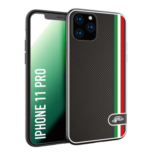 CUSTOMIZZA - Custodia cover nera morbida in tpu compatibile per iPhone 11 PRO effetto fibra di carbonio bandiera Italia made in Italy