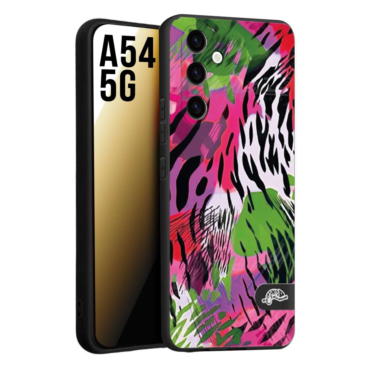 CUSTOMIZZA - Custodia cover nera morbida in tpu compatibile per Samsung A54 5G leopardato tigrato tiger colorata summer color verde fucsia