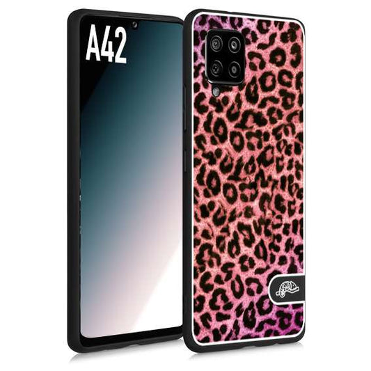 CUSTOMIZZA - Custodia cover nera morbida in tpu compatibile per Samsung A42 leopardato maculato donna rosa leopard