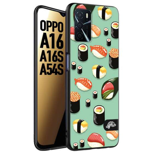 CUSTOMIZZA - Custodia cover nera morbida in tpu compatibile per Oppo A16 - A16S - A54S sushi disegni giapponese nighiri acquamarina verde