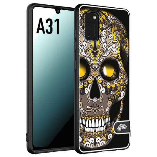 CUSTOMIZZA - Custodia cover nera morbida in tpu compatibile per Samsung A31 teschio messicano Mexican skull nero giallo