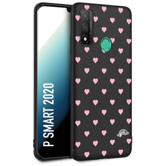 CUSTOMIZZA - Custodia cover nera morbida in tpu compatibile per Huawei P Smart 2020 cuori pois rosa su nero donna pin up vintage