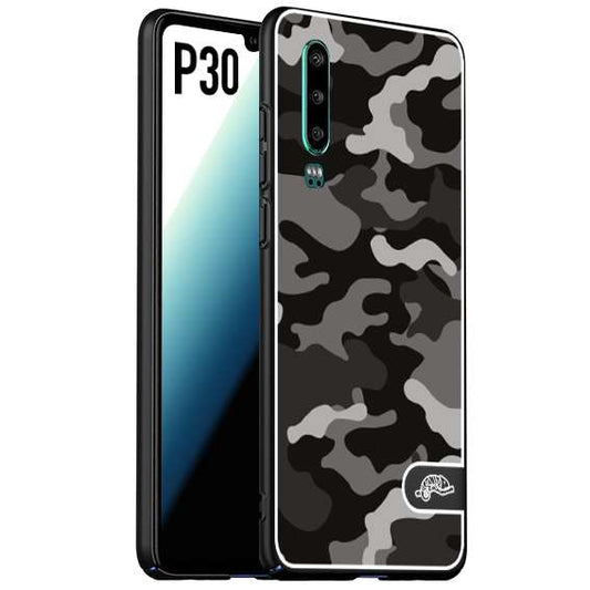 CUSTOMIZZA - Custodia cover nera morbida in tpu compatibile per Huawei P30 camouflage mimetico militare nero black grigio