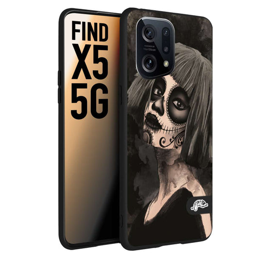 CUSTOMIZZA - Custodia cover nera morbida in tpu compatibile per Oppo Find X5 chicana messicana dea de la muerte donna santa tattoo disegnata