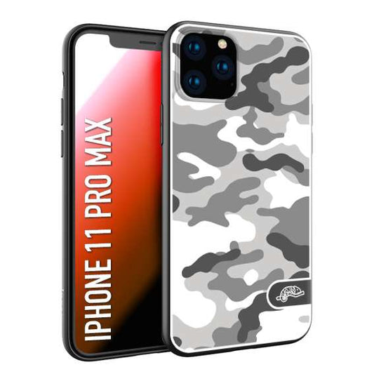 CUSTOMIZZA - Custodia cover nera morbida in tpu compatibile per iPhone 11 PRO MAX camouflage mimetico militare bianco white