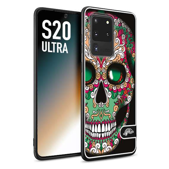 CUSTOMIZZA - Custodia cover nera morbida in tpu compatibile per Samsung S20 ULTRA teschio messicano Mexican skull verde fucsia