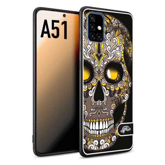 CUSTOMIZZA - Custodia cover nera morbida in tpu compatibile per Samsung A51 teschio messicano Mexican skull nero giallo