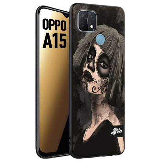 CUSTOMIZZA - Custodia cover nera morbida in tpu compatibile per Oppo A15 chicana messicana dea de la muerte donna santa tattoo disegnata