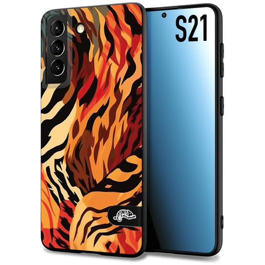 CUSTOMIZZA - Custodia cover nera morbida in tpu compatibile per Samsung S21 leopardato maculato tigrato tiger colorata gialla rossa arancio