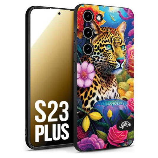 CUSTOMIZZA - Custodia cover nera morbida in tpu compatibile per Samsung S23 PLUS fiori astratti donna flower fantasia leopardo ghepardo animali colorati