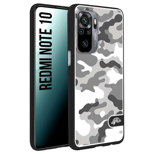 CUSTOMIZZA - Custodia cover nera morbida in tpu compatibile per Xiaomi Redmi Note 10 camouflage mimetico militare bianco white