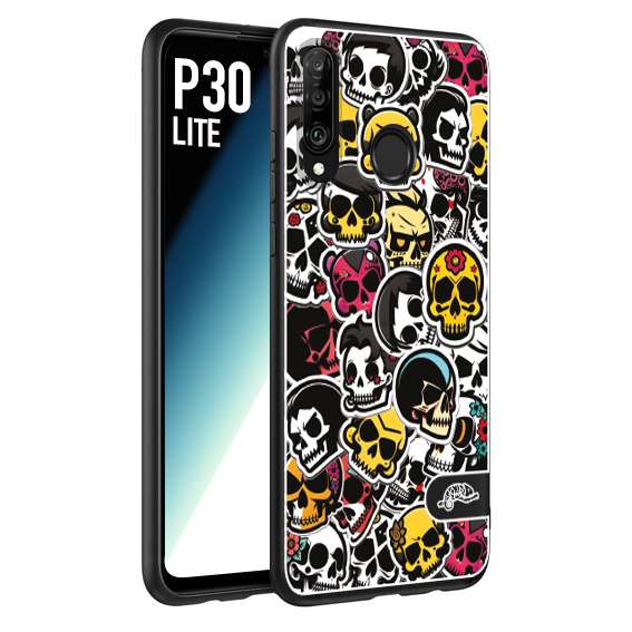 CUSTOMIZZA - Custodia cover nera morbida in tpu compatibile per Huawei P30 LITE sticker bomb teschi colorati adesivi skulls skater snowboard