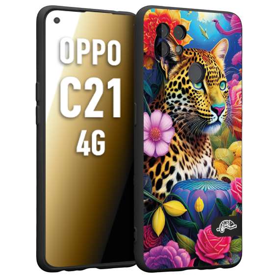 CUSTOMIZZA - Custodia cover nera morbida in tpu compatibile per Oppo Realme C21 4G fiori astratti donna flower fantasia leopardo ghepardo animali colorati