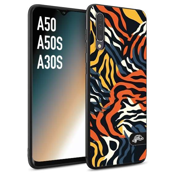 CUSTOMIZZA - Custodia cover nera morbida in tpu compatibile per Samsung A50 - A50S - A30S leopardato maculato tigrato tiger colorata gialla blu arancio