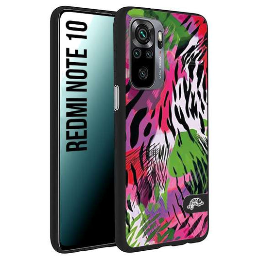 CUSTOMIZZA - Custodia cover nera morbida in tpu compatibile per Xiaomi Redmi Note 10 leopardato tigrato tiger colorata summer color verde fucsia