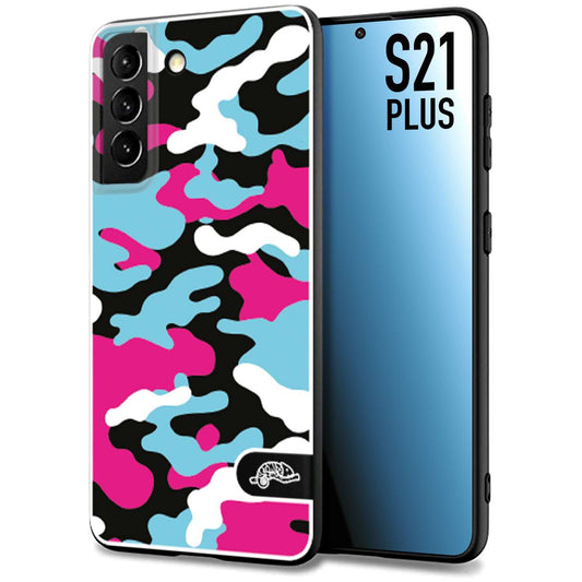 CUSTOMIZZA - Custodia cover nera morbida in tpu compatibile per Samsung S21 PLUS camouflage mimetico militare fucsia celeste