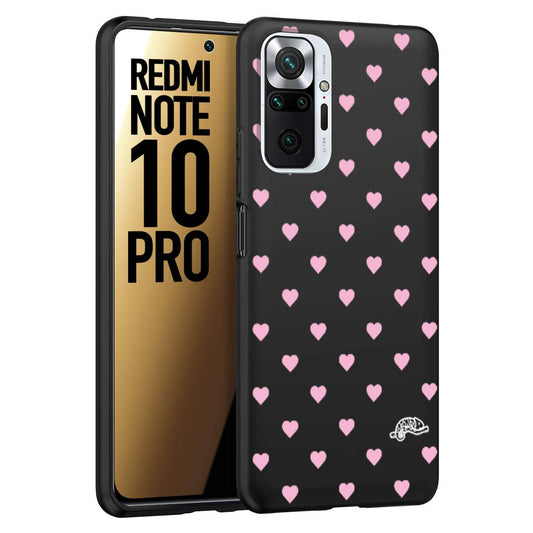 CUSTOMIZZA - Custodia cover nera morbida in tpu compatibile per Xiaomi Redmi Note 10 PRO cuori pois rosa su nero donna pin up vintage