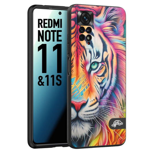 CUSTOMIZZA - Custodia cover nera morbida in tpu compatibile per Xiaomi Redmi Note 11 -  Note 11S animali color tigre tiger viso colori vibranti disegnato schizzo