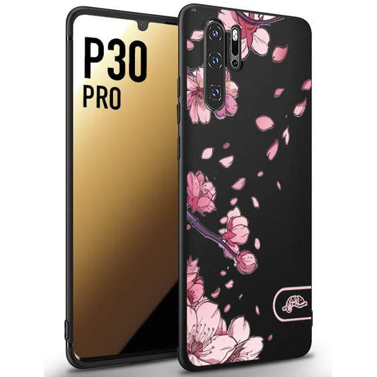 CUSTOMIZZA - Custodia cover nera morbida in tpu compatibile per Huawei P30 PRO giapponese fiori di ciliegio in fiore a rilievo disegnata tattoo