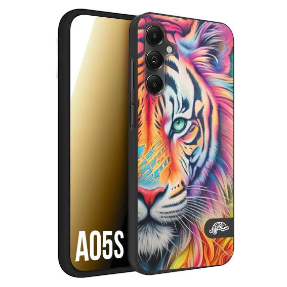 CUSTOMIZZA - Custodia cover nera morbida in tpu compatibile per Samsung A05S animali color tigre tiger viso colori vibranti disegnato schizzo