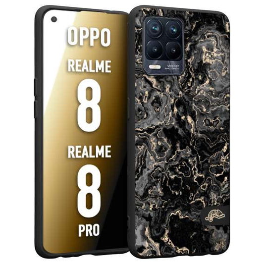 CUSTOMIZZA - Custodia cover nera morbida in tpu compatibile per Oppo Realme 8 - 8 PRO effetto marmo marble nero black venature dorato pietra