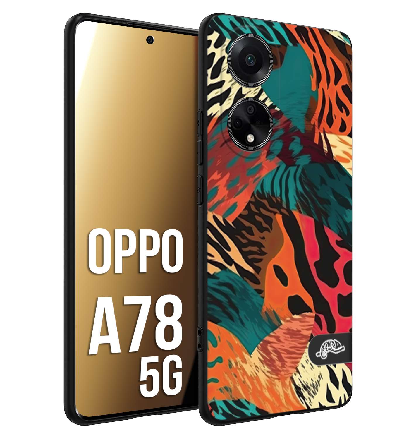 CUSTOMIZZA - Custodia cover nera morbida in tpu compatibile per Oppo A78 5G leopardato tigrato tiger colorata summer arancio verde fucsia