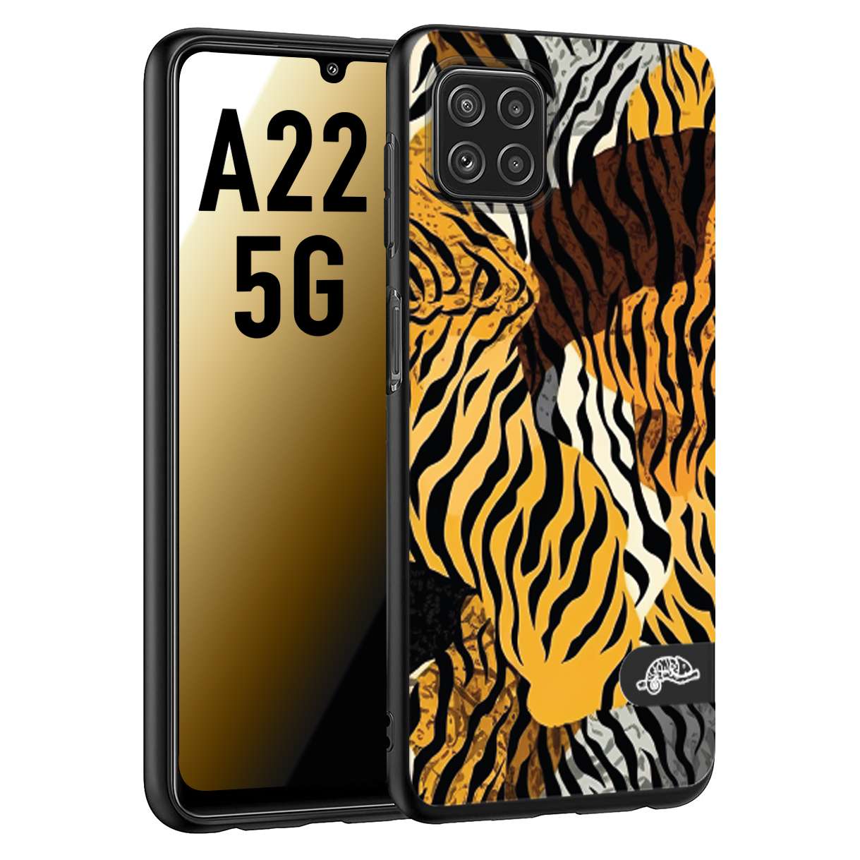 CUSTOMIZZA - Custodia cover nera morbida in tpu compatibile per Samsung A22 5G leopardato tigrato tiger colorata donna fashion estate