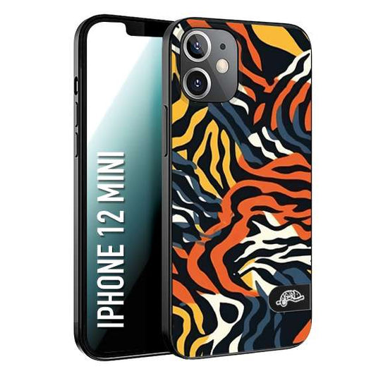 CUSTOMIZZA - Custodia cover nera morbida in tpu compatibile per iPhone 12 MINI leopardato maculato tigrato tiger colorata gialla blu arancio