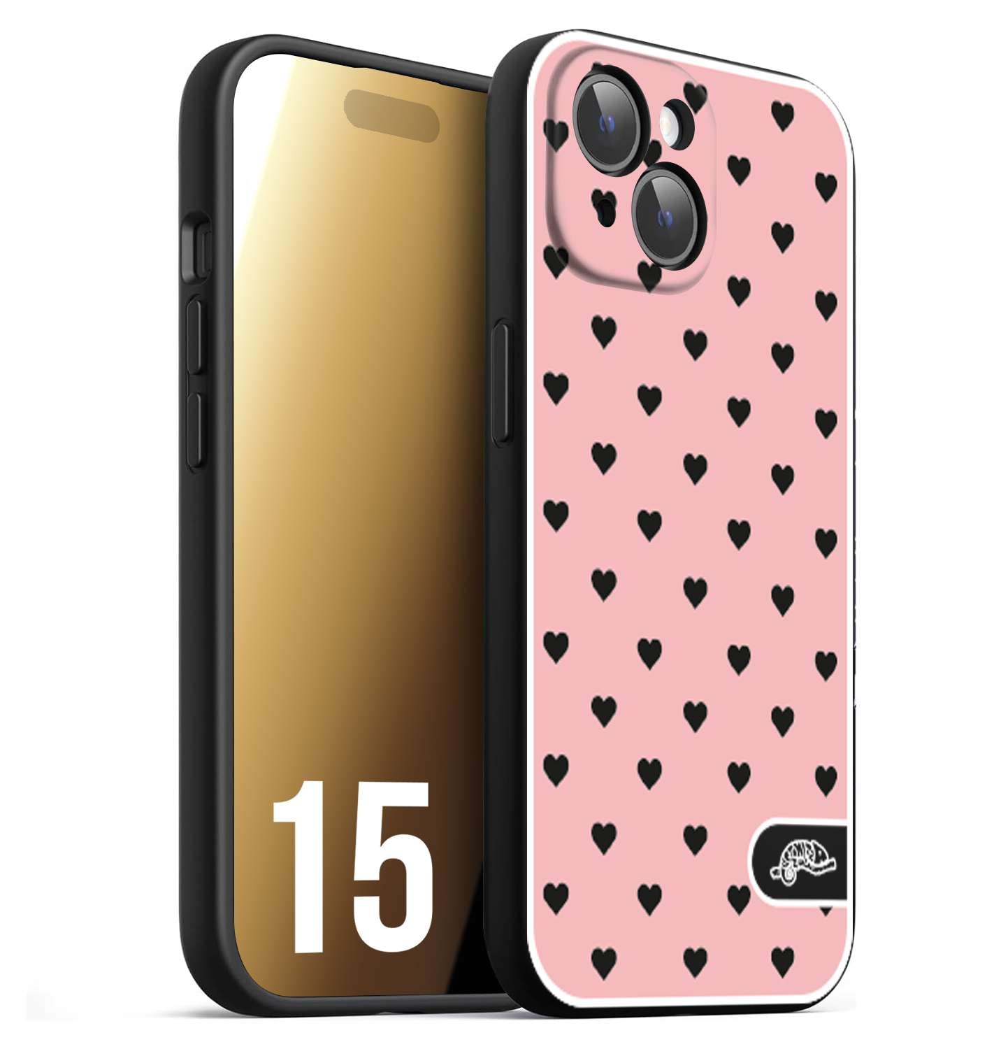 CUSTOMIZZA - Custodia cover nera morbida in tpu compatibile per iPhone 15 cuori pois rosa donna pin up vintage