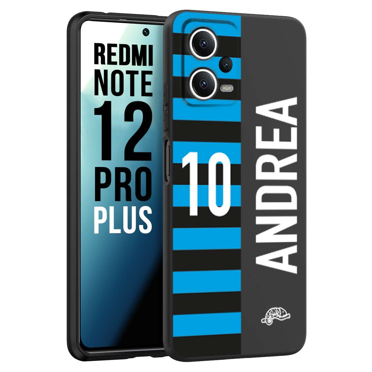 CUSTOMIZZA - Custodia cover nera morbida in tpu compatibile per Xiaomi Redmi Note 12 PRO PLUS personalizzata calcio football nome e numero calciatori nerazzurra