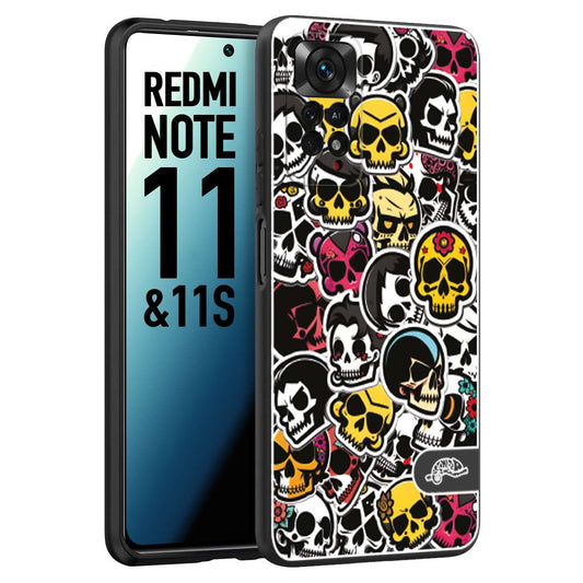 CUSTOMIZZA - Custodia cover nera morbida in tpu compatibile per Xiaomi Redmi Note 11 -  Note 11S sticker bomb teschi colorati adesivi skulls skater snowboard