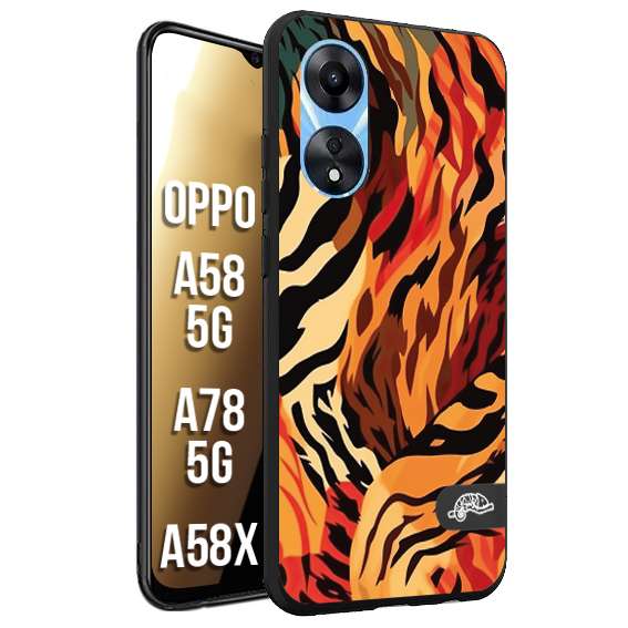 CUSTOMIZZA - Custodia cover nera morbida in tpu compatibile per Oppo A58 5G - A78 5G - A58X leopardato maculato tigrato tiger colorata gialla rossa arancio