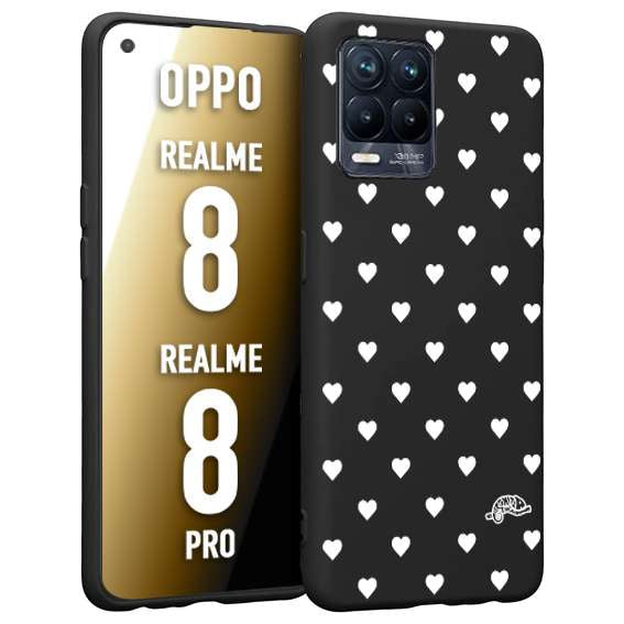 CUSTOMIZZA - Custodia cover nera morbida in tpu compatibile per Oppo Realme 8 - 8 PRO cuori pois bianchi donna pin up vintage