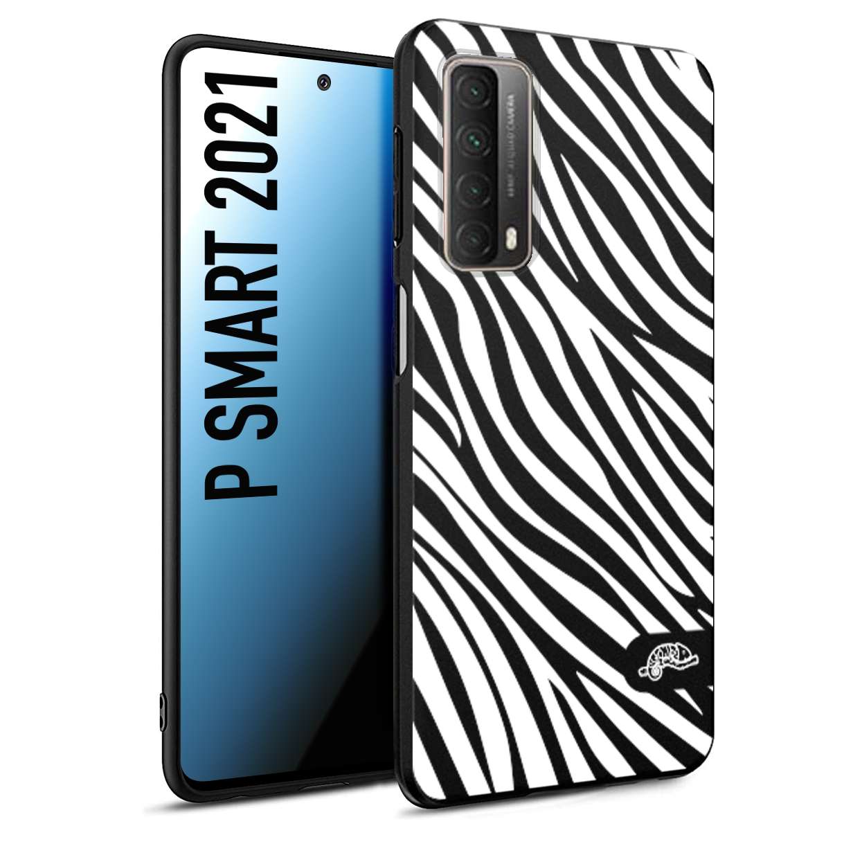 CUSTOMIZZA - Custodia cover nera morbida in tpu compatibile per Huawei P Smart 2021 zebrata maculata a rilievo soft touch donna bianca