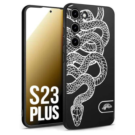 CUSTOMIZZA - Custodia cover nera morbida in tpu compatibile per Samsung S23 PLUS serpente snake bianco a rilievo disegnato tattoo tatuaggio