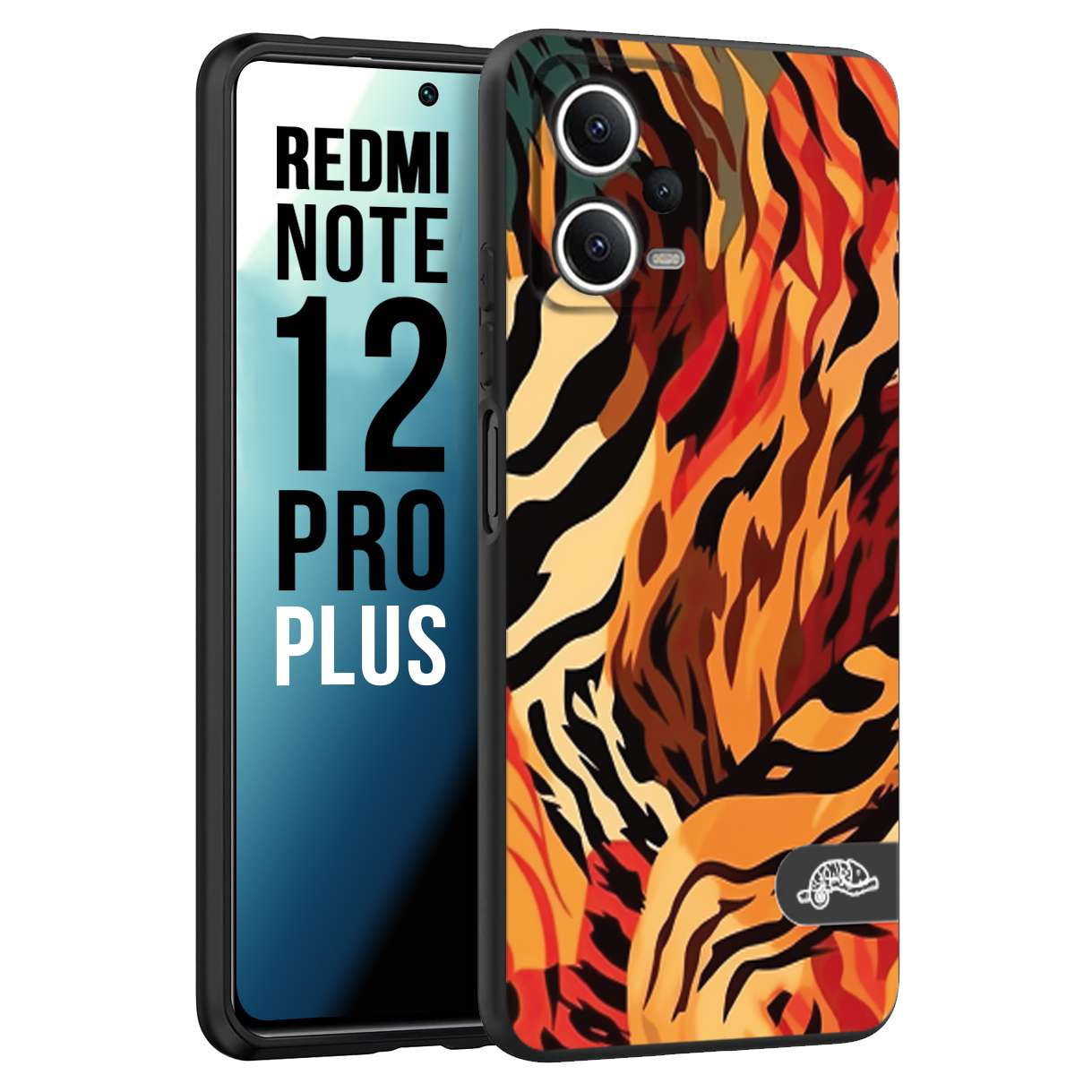 CUSTOMIZZA - Custodia cover nera morbida in tpu compatibile per Xiaomi Redmi Note 12 PRO PLUS leopardato maculato tigrato tiger colorata gialla rossa arancio