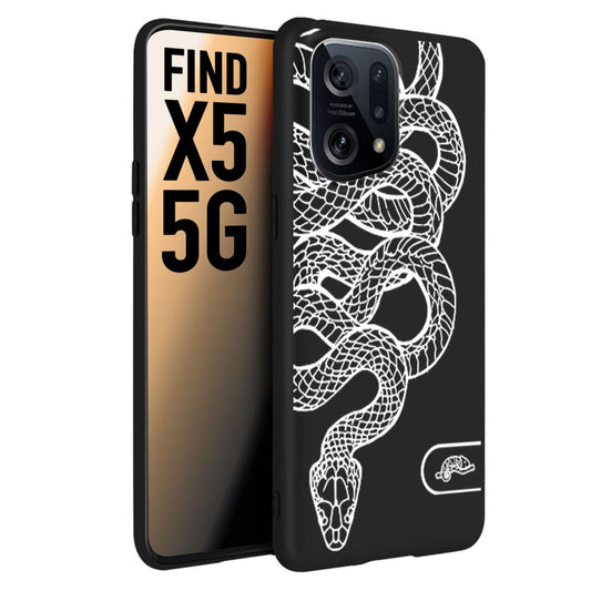 CUSTOMIZZA - Custodia cover nera morbida in tpu compatibile per Oppo Find X5 serpente snake bianco a rilievo disegnato tattoo tatuaggio