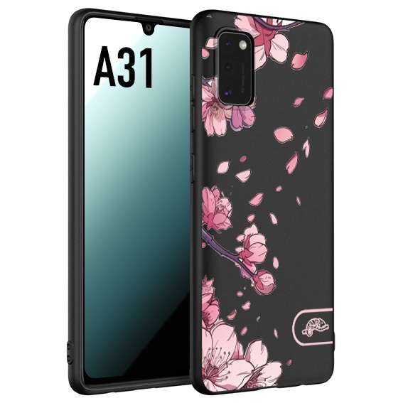 CUSTOMIZZA - Custodia cover nera morbida in tpu compatibile per Samsung A31 giapponese fiori di ciliegio in fiore a rilievo disegnata tattoo