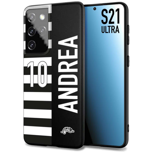 CUSTOMIZZA - Custodia cover nera morbida in tpu compatibile per Samsung S21 ULTRA personalizzata calcio football nome e numero calciatori bianconera