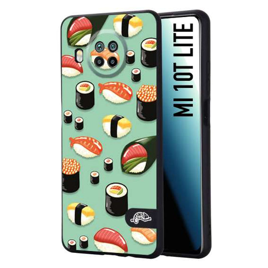 CUSTOMIZZA - Custodia cover nera morbida in tpu compatibile per Xiaomi Mi 10T LITE sushi disegni giapponese nighiri acquamarina verde