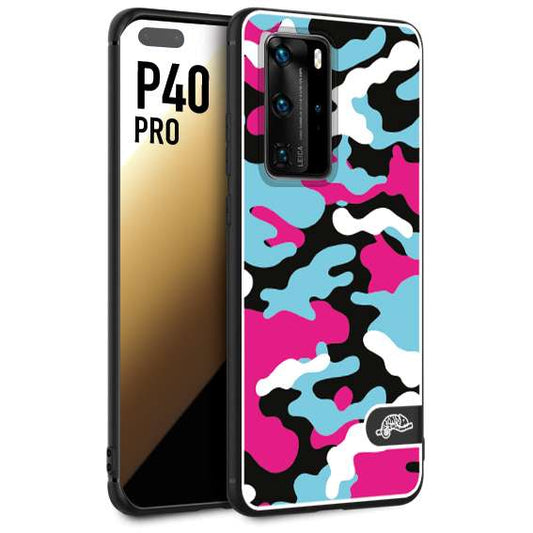 CUSTOMIZZA - Custodia cover nera morbida in tpu compatibile per Huawei P40 PRO camouflage mimetico militare fucsia celeste