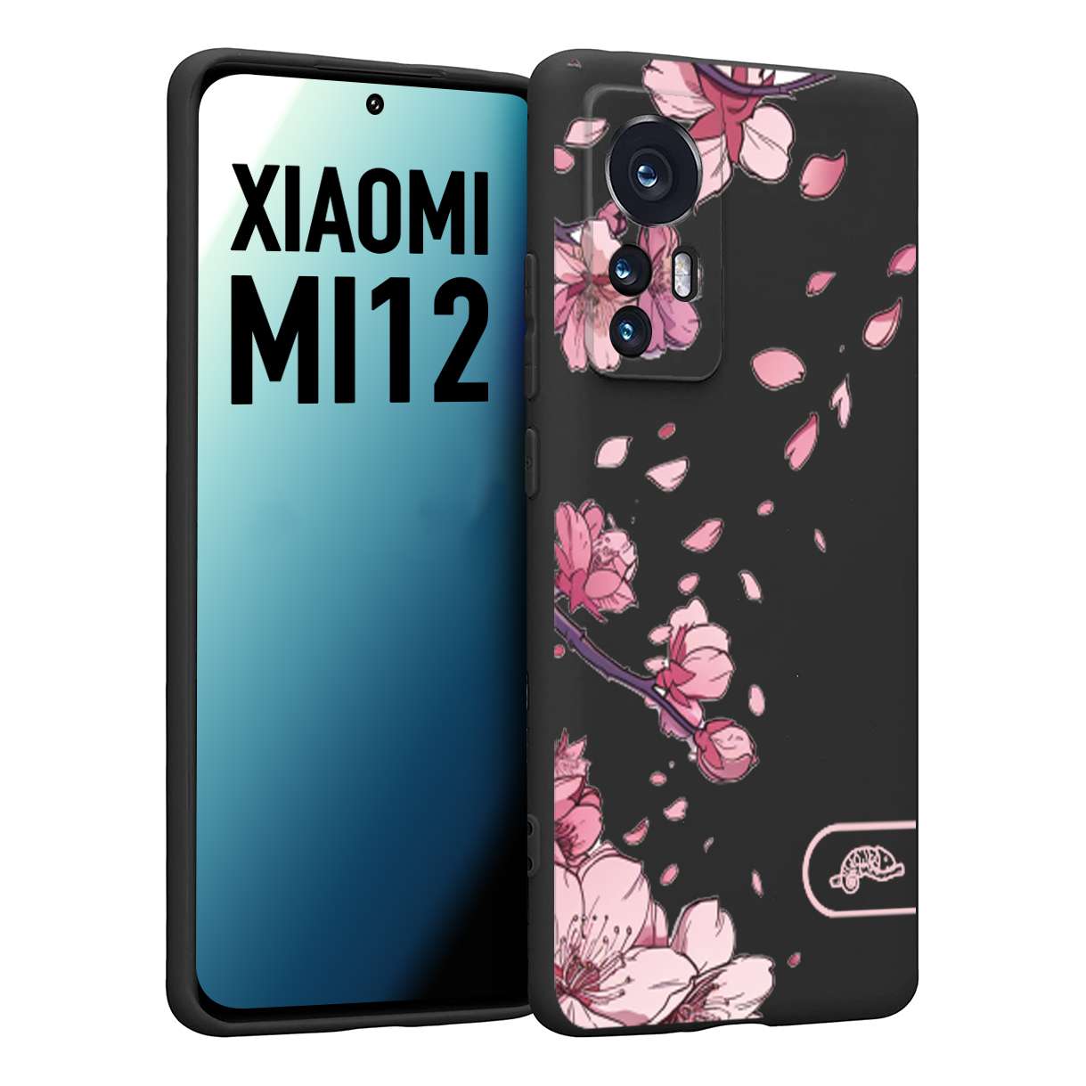 CUSTOMIZZA - Custodia cover nera morbida in tpu compatibile per Xiaomi 12 5G giapponese fiori di ciliegio in fiore a rilievo disegnata tattoo