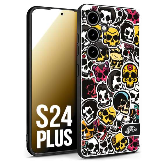 CUSTOMIZZA - Custodia cover nera morbida in tpu compatibile per Samsung S24 PLUS sticker bomb teschi colorati adesivi skulls skater snowboard