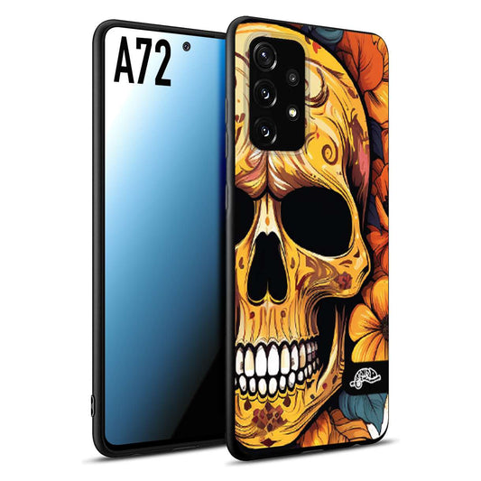 CUSTOMIZZA - Custodia cover nera morbida in tpu compatibile per Samsung A72 teschio messicano colorato dorato fiori autunnali disegnato