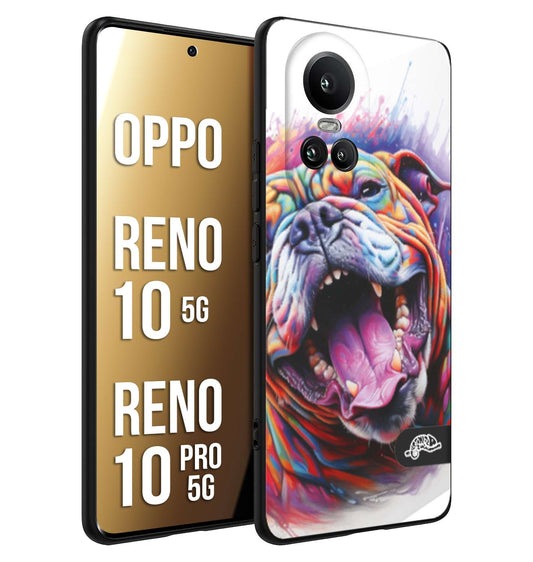 CUSTOMIZZA - Custodia cover nera morbida in tpu compatibile per Oppo Reno 10 5G - 10 PRO 5G animali color bulldog cane dog colori vibranti disegnato schizzo