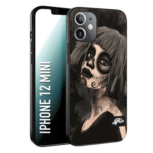 CUSTOMIZZA - Custodia cover nera morbida in tpu compatibile per iPhone 12 MINI chicana messicana dea de la muerte donna santa tattoo disegnata